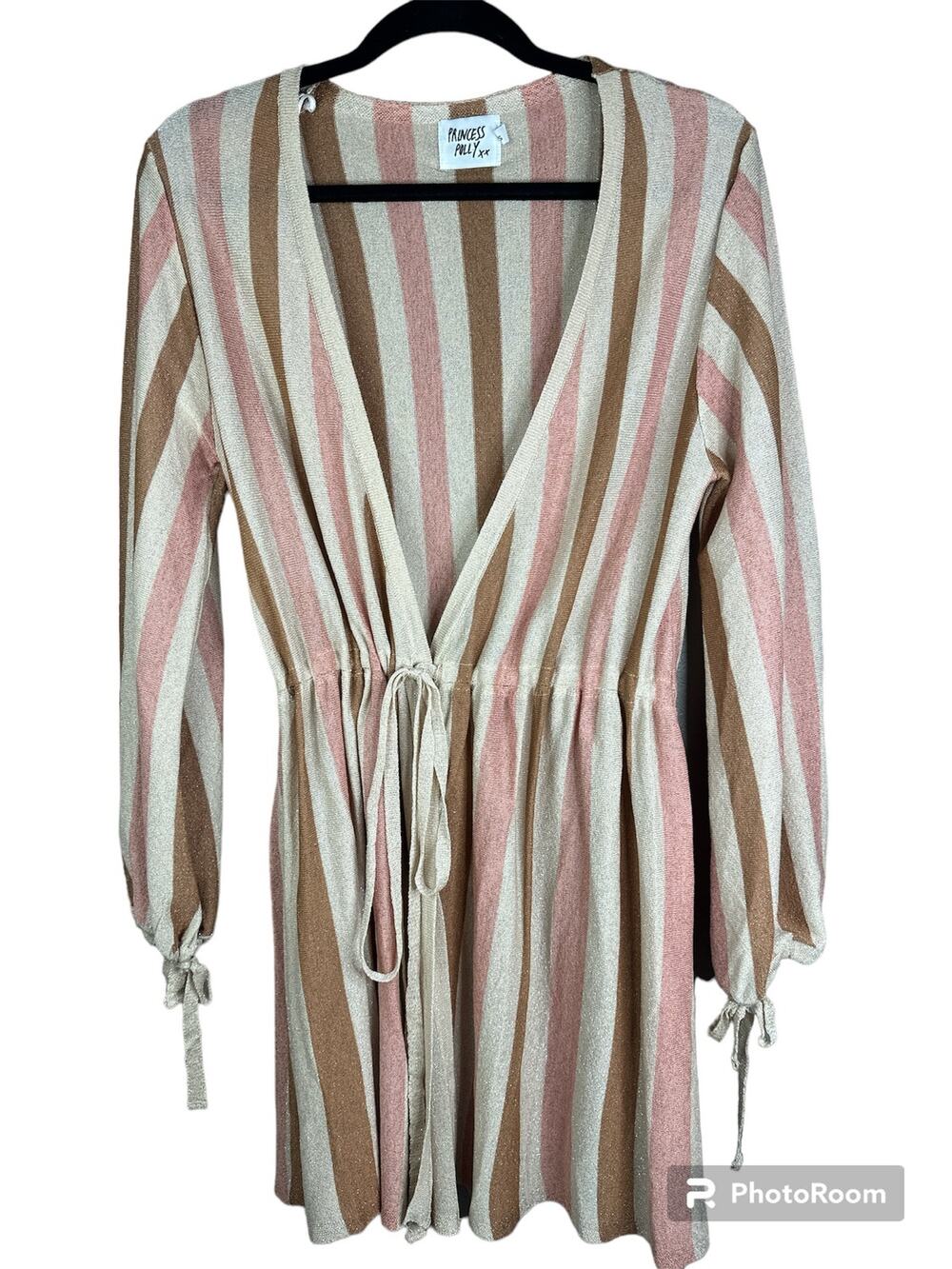 Princess Polly 'Chiara' Long Sleeve Wrap Pink Brown Sparkly Mini Dress Size XS/S